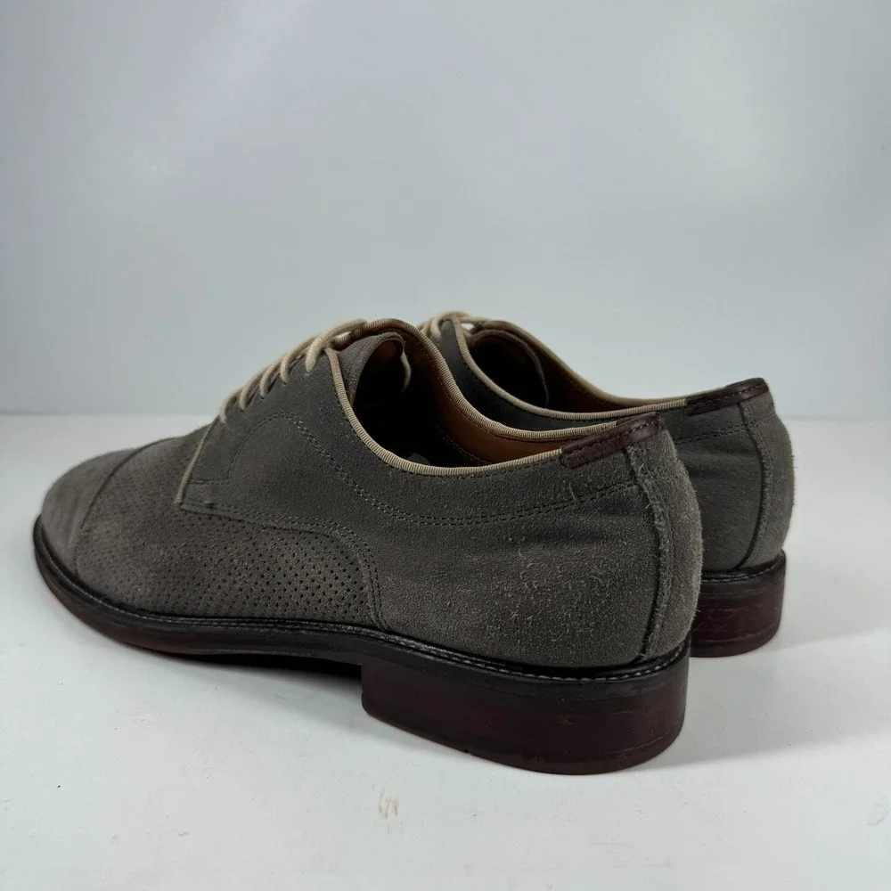 Johnston & Murphy Warner Perf Cap-Toe Men's US 10M Taupe Suede Oxford Dress Shoe